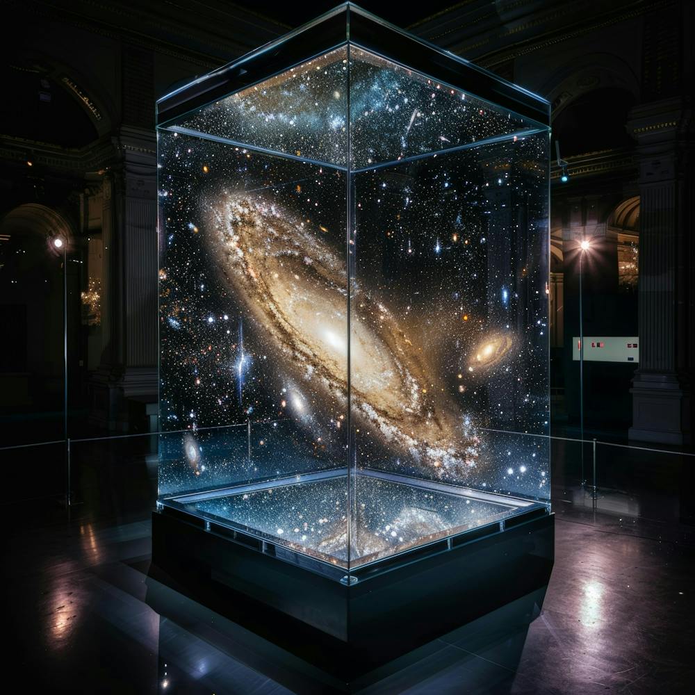 Galaxie in einer Glasvitrine