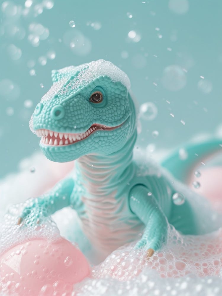 Pastel Toy Dinosaur In The Bubble Bath 2