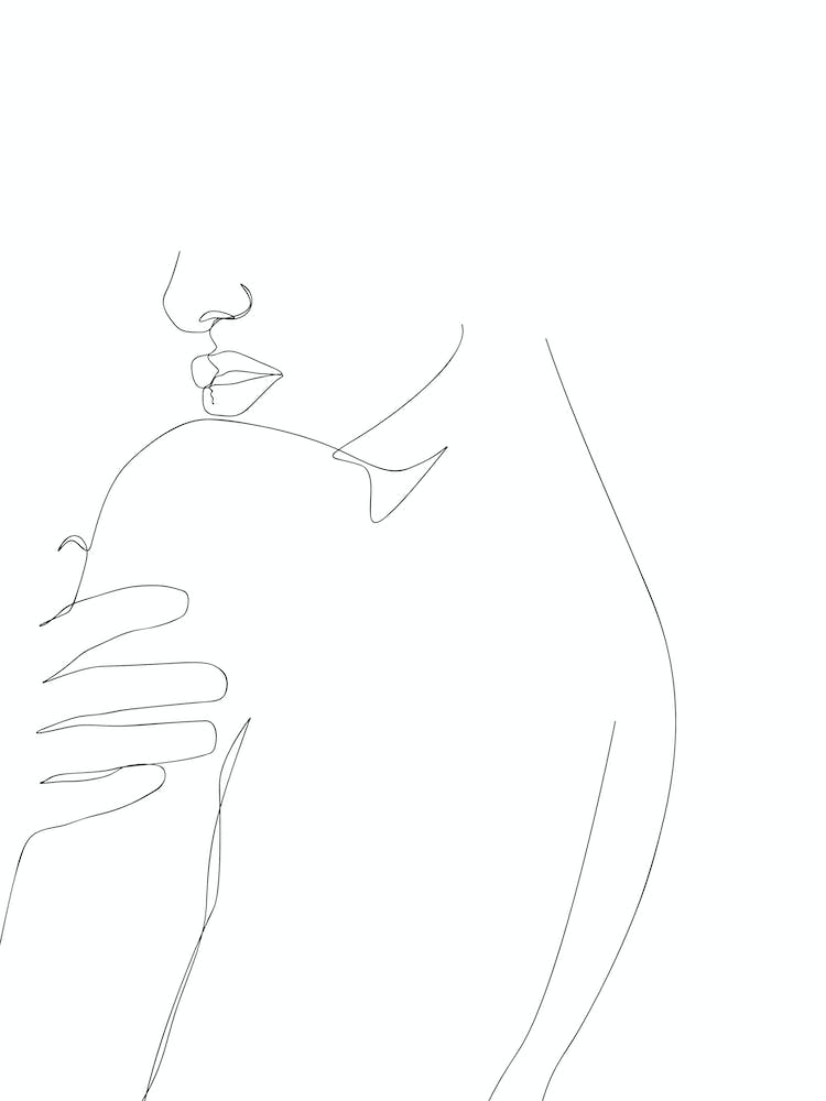 Line Drawing Of A Woman Hugging Her Shoulder