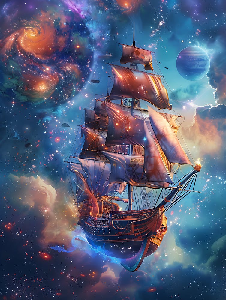 Fantasy Ship Floating in the Galaxy 10