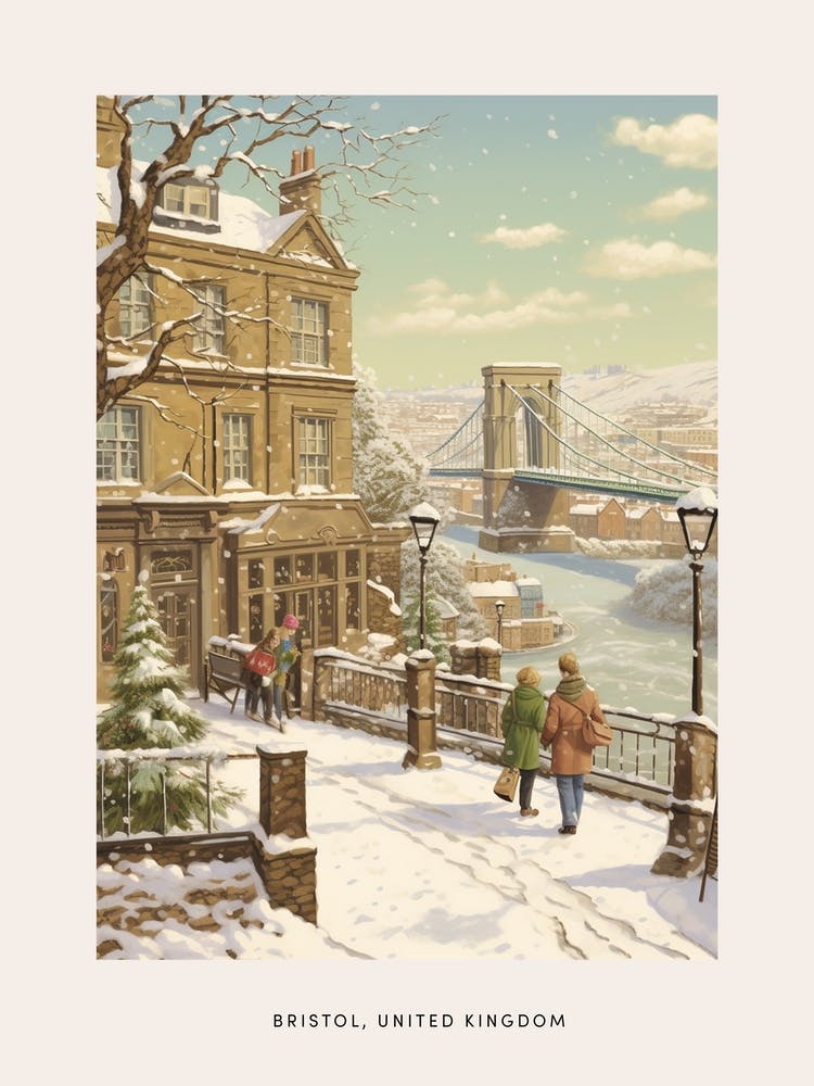 Vintage Winter Poster Bristol United Kingdom