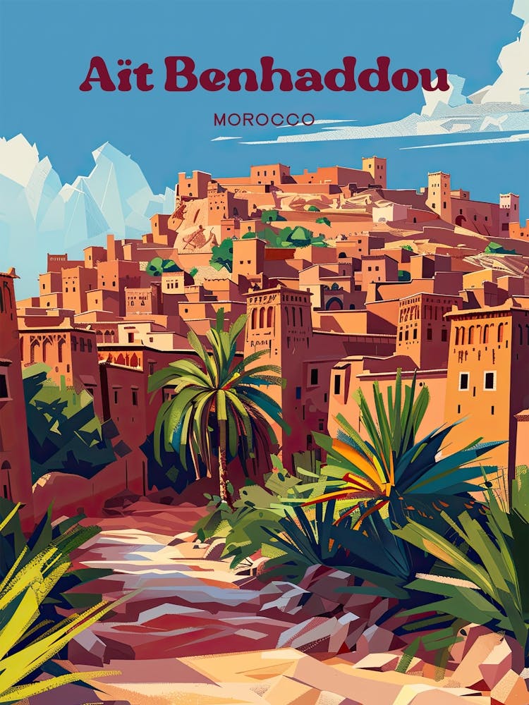 Ait Benhaddou Morocco Earthen Clay Art Illustration