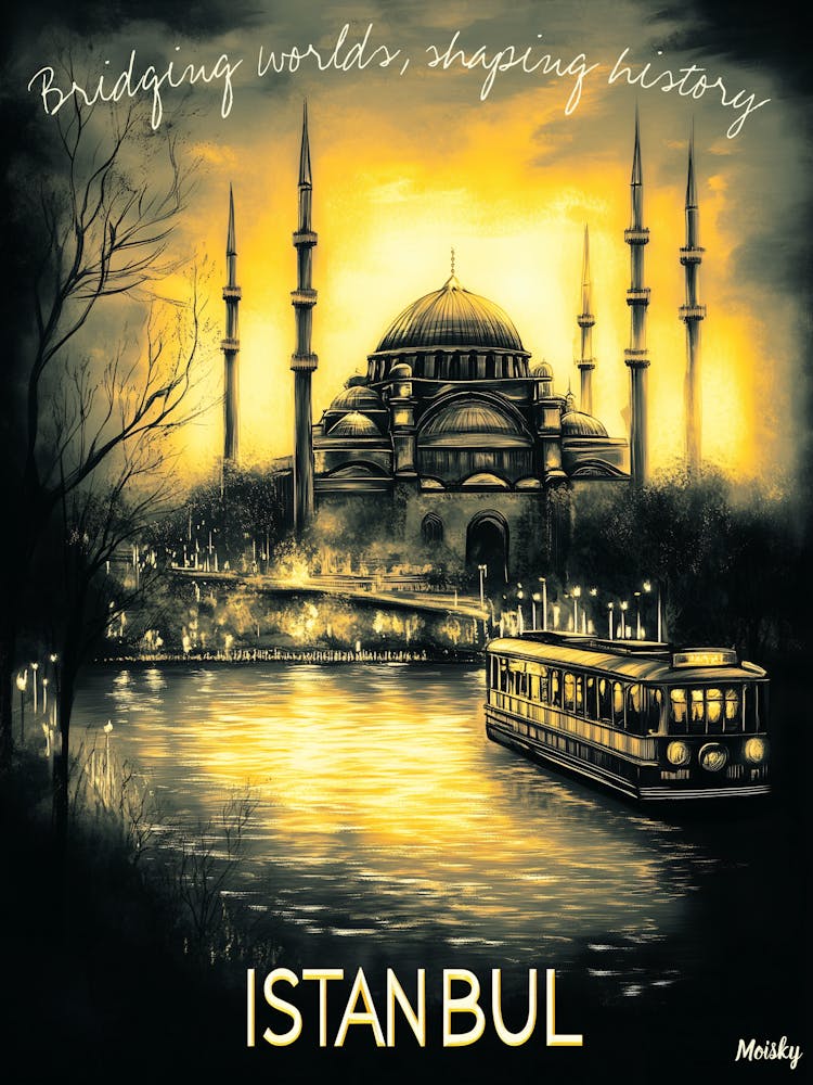 Istanbul Skyline Charcoal Monochrome Art Urban Poster