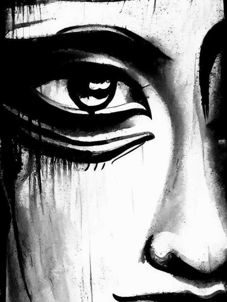 Buddha S Eyes Symbol Black And White Painting