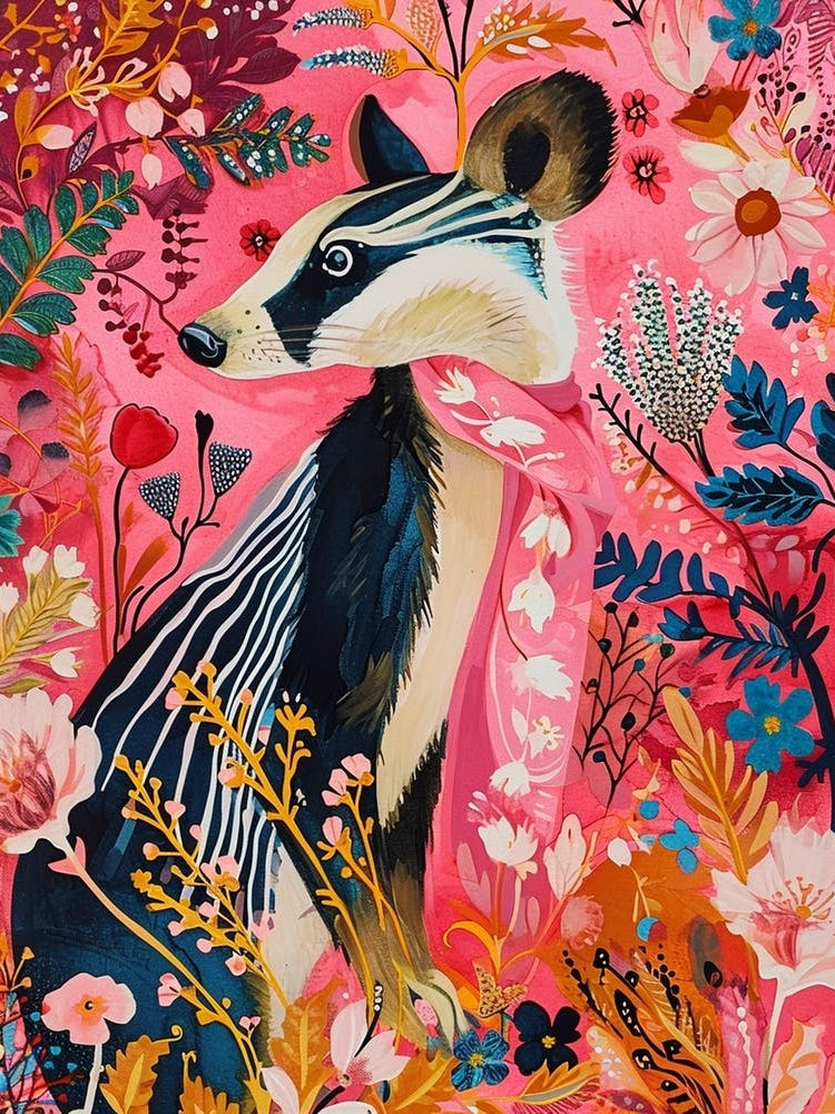 Floral Animal Painting Badger 2