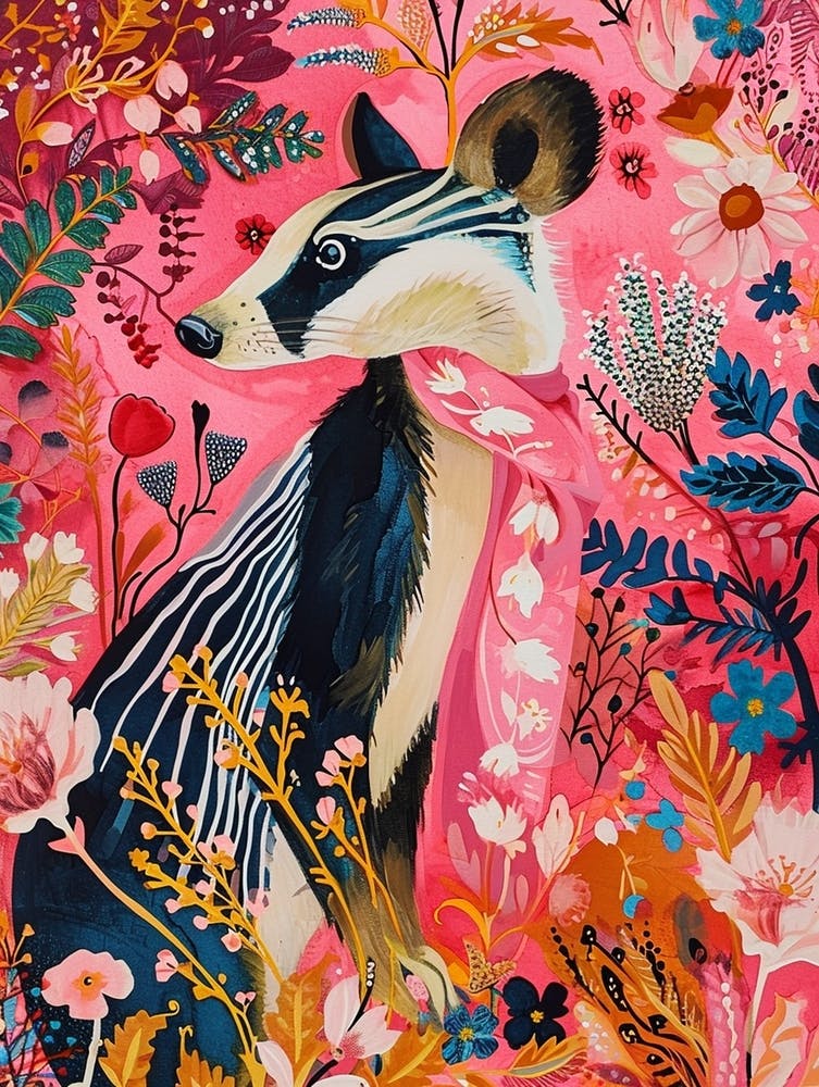 Floral Animal Painting Badger 2