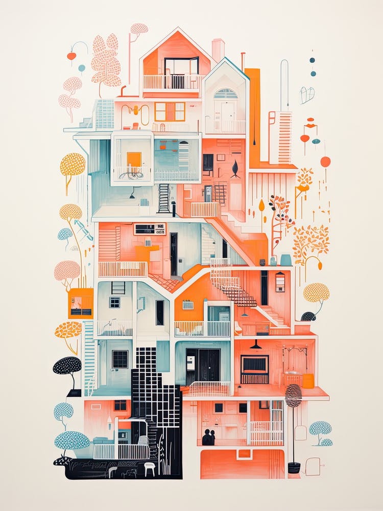 A House In Seoul, Abstract Risograph Style 2