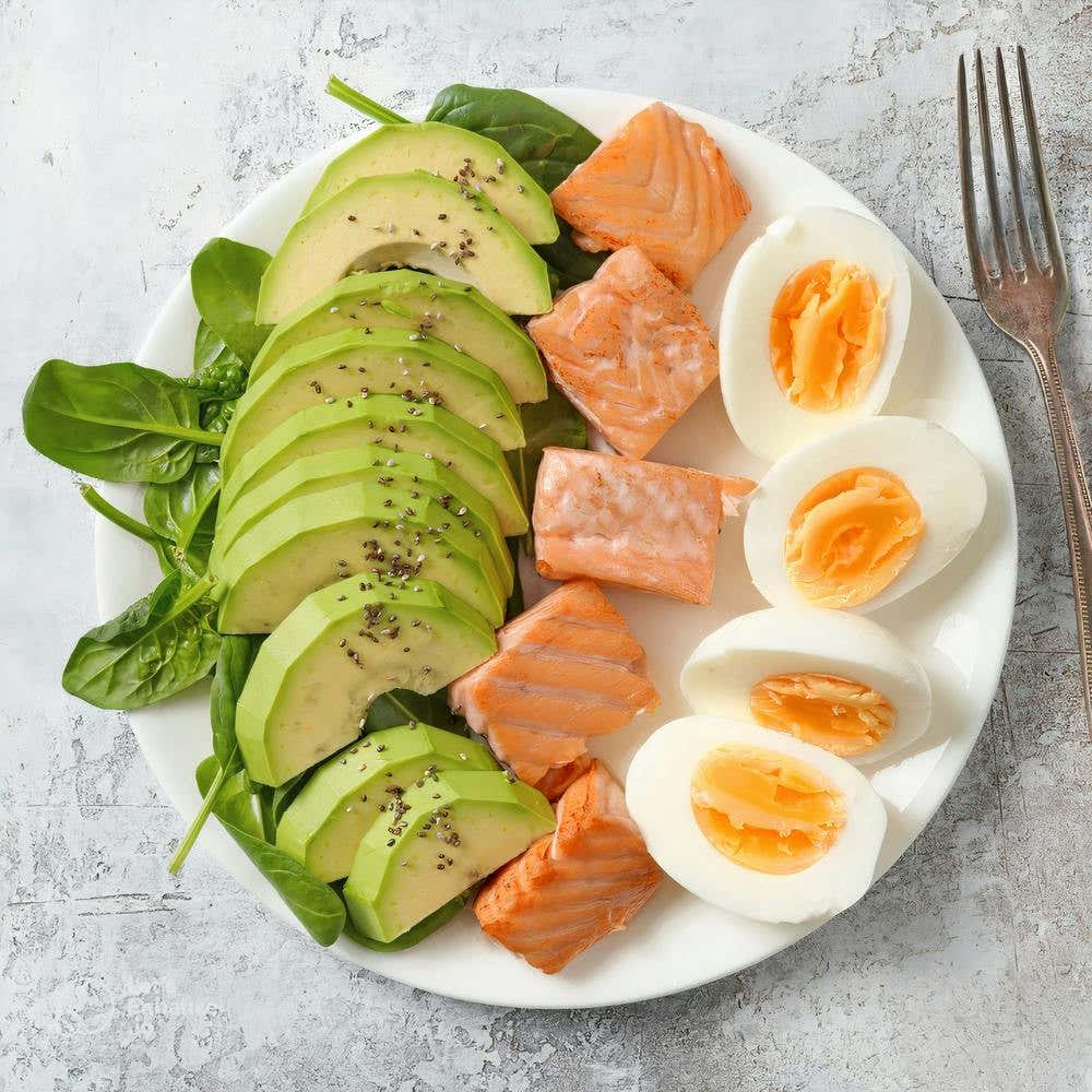 Plate Of Salmon, Eggs And Spinach