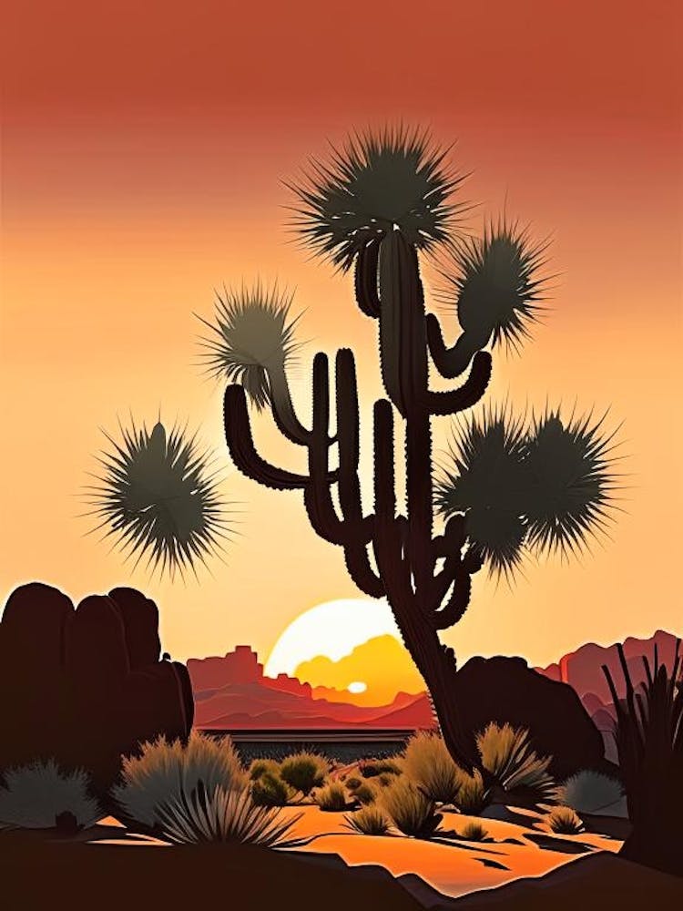Joshua Tree At Dawn In Desert Retro Illustration (4)