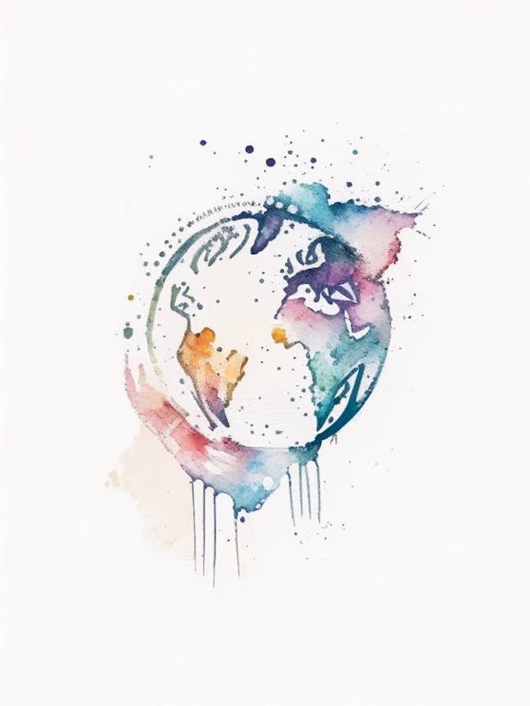 World Globe Symbol Minimal Watercolour