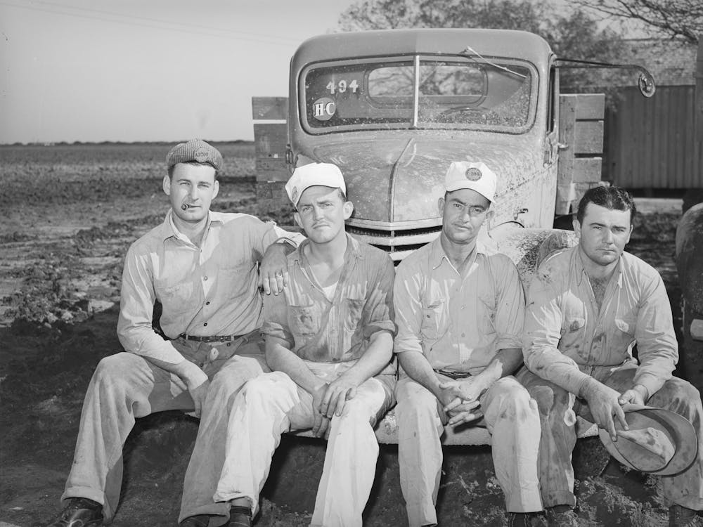 Four Truck Drivers Who Work At The Naval Air Base Now Under Construction, Corpus Christi, Texas By Russell Lee
