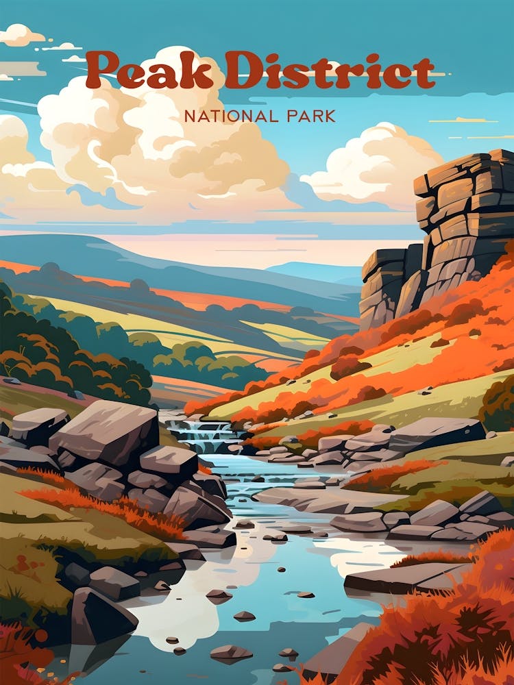 Peak District National Park England Camping Travel Illustration