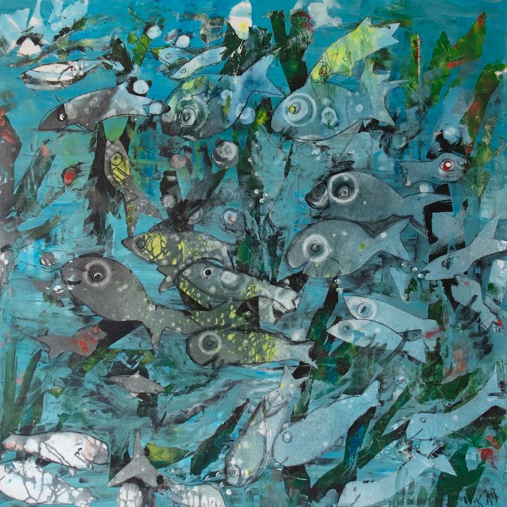 Blue Fish Pattern Square