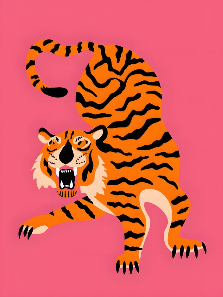 Tiger On Pink Background