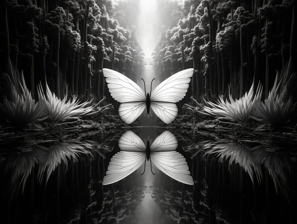 Surreal Symmetry Abstract Black And White 7