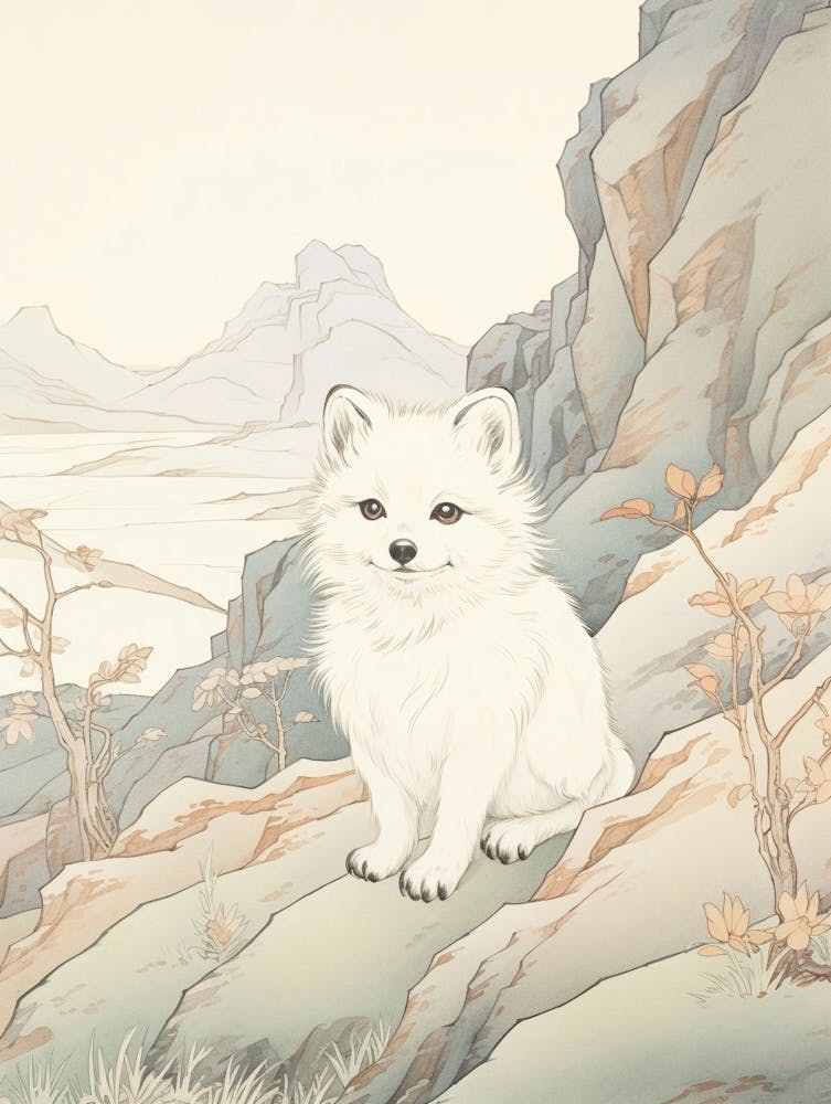 Storybook Animal Watercolour Arctic Fox 2