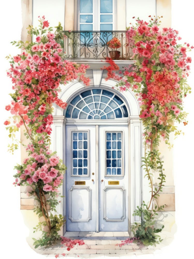 Lisbon, Portugal   Mediterranean Doors Watercolour Painting 3