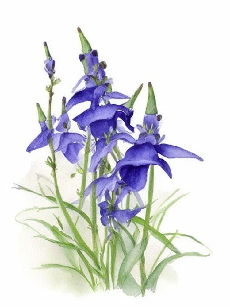 Blue Lobelia Wildflower Watercolour 1