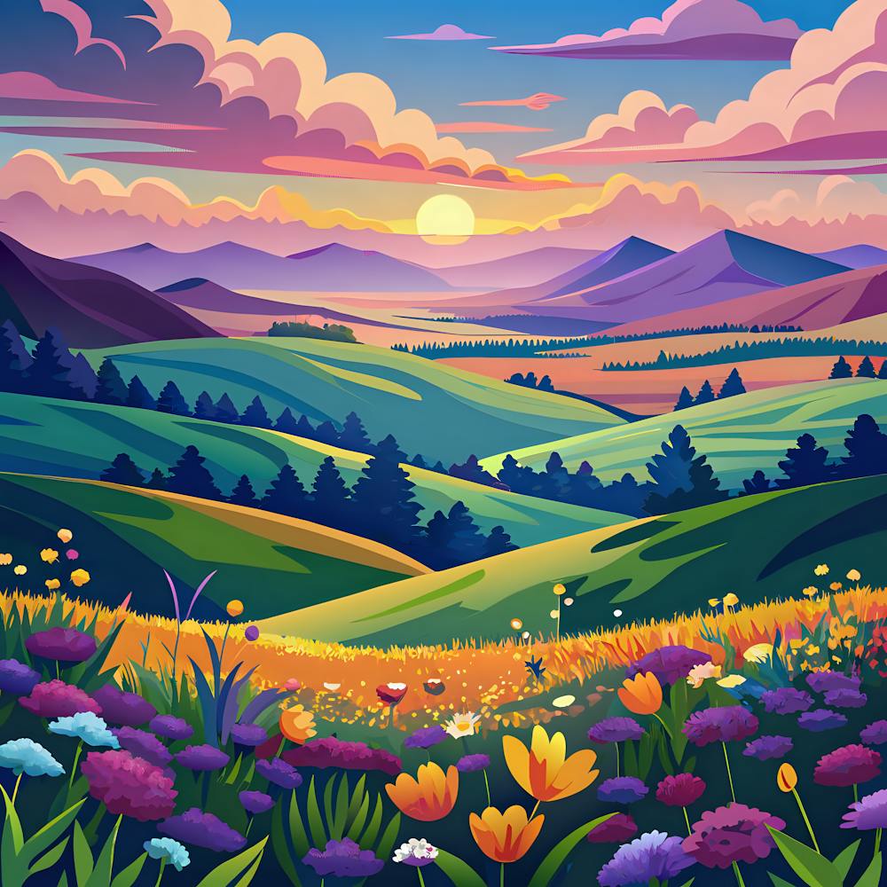 Field Valley Nature Meadows Flowers Dawn Landscape