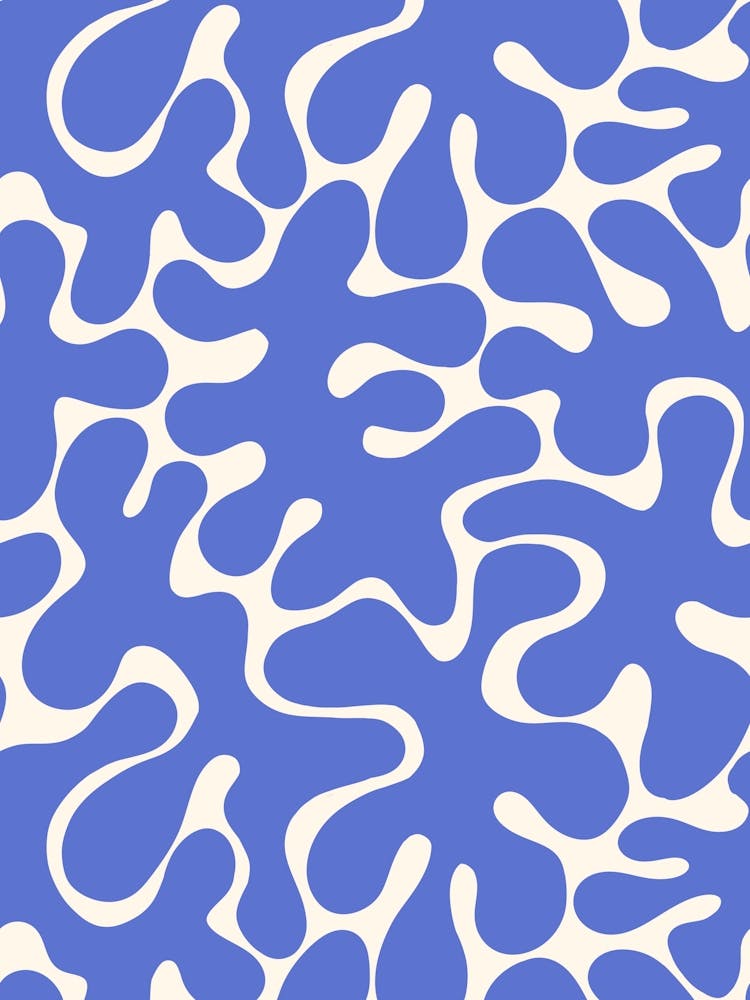Periwinkle Blue Organic Abstract Shapes on Cream White