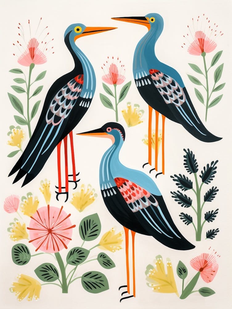 Folk Style Bird Painting Great Blue Heron 1