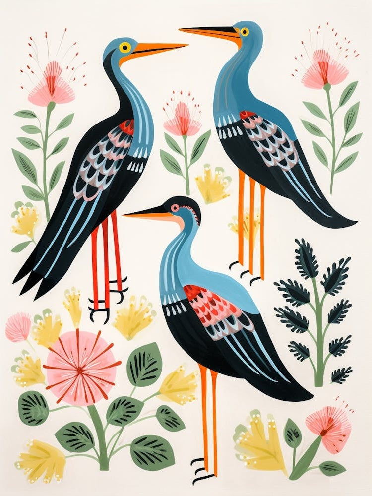 Folk Style Bird Painting Great Blue Heron 1