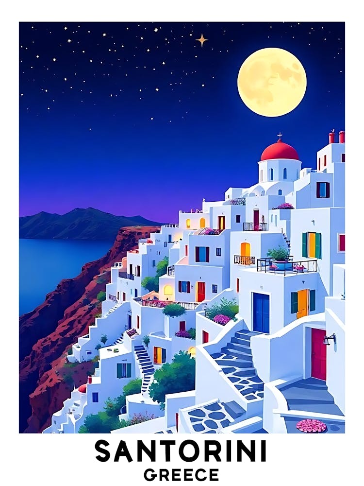 Santorini - Grèce Affiche de Voyage Vintage 9