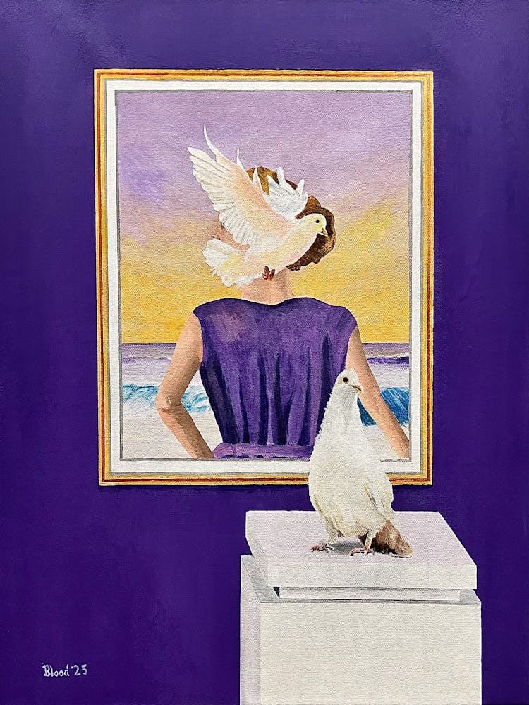 Violet And Her Two Favorite Doves Purple Wall