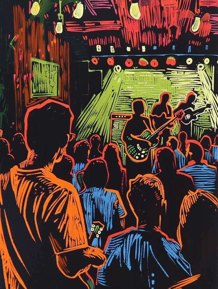 Live Music Scene Austin Texas Colourful Blockprint 1