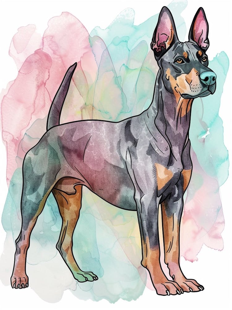 Pinscher Dog Pastel Line Painting 2
