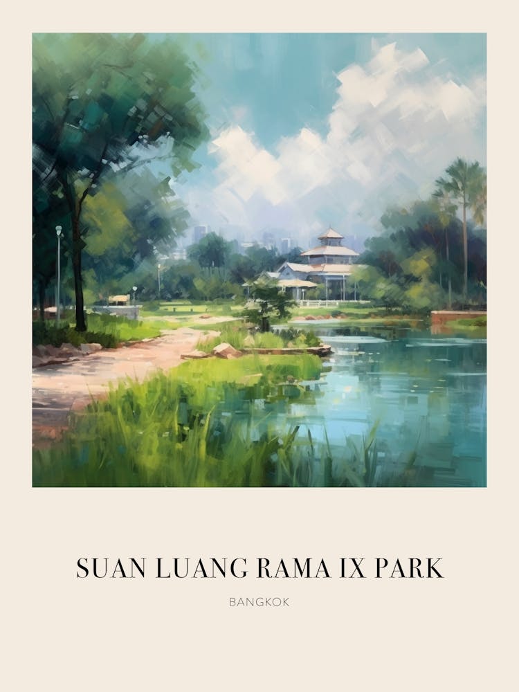 Suan Luang Rama Ix Park Bangkok Thailand Vintage Cezanne Inspired Poster