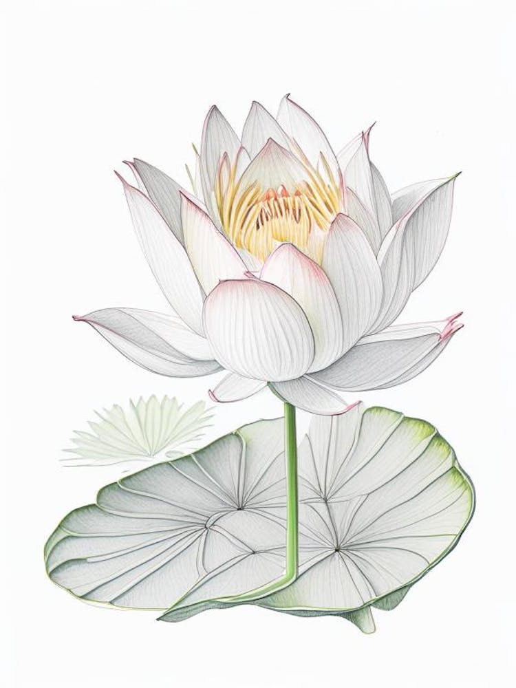 Water Lily Floral Quentin Blake Inspired Illustration 1 Flower