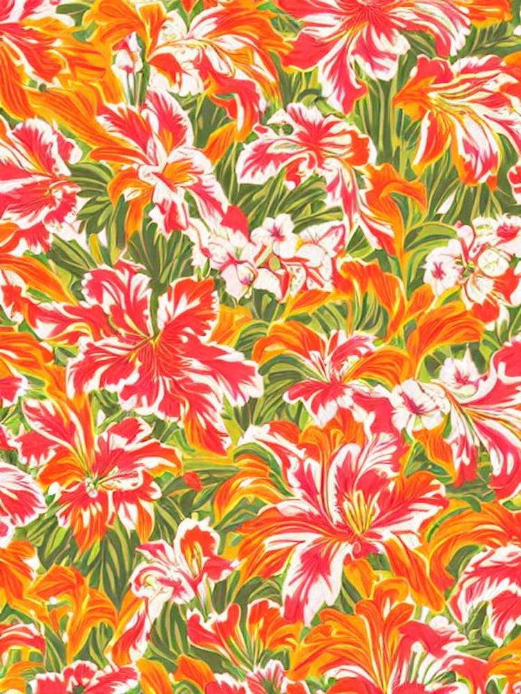 Tiger Lily Floral Print Retro Pattern 2 Flower
