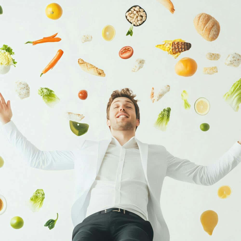 Man With Food Flying In The Air