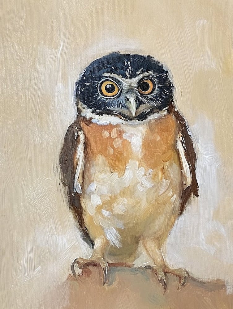 Spectacled Owl Japanese Painting 1