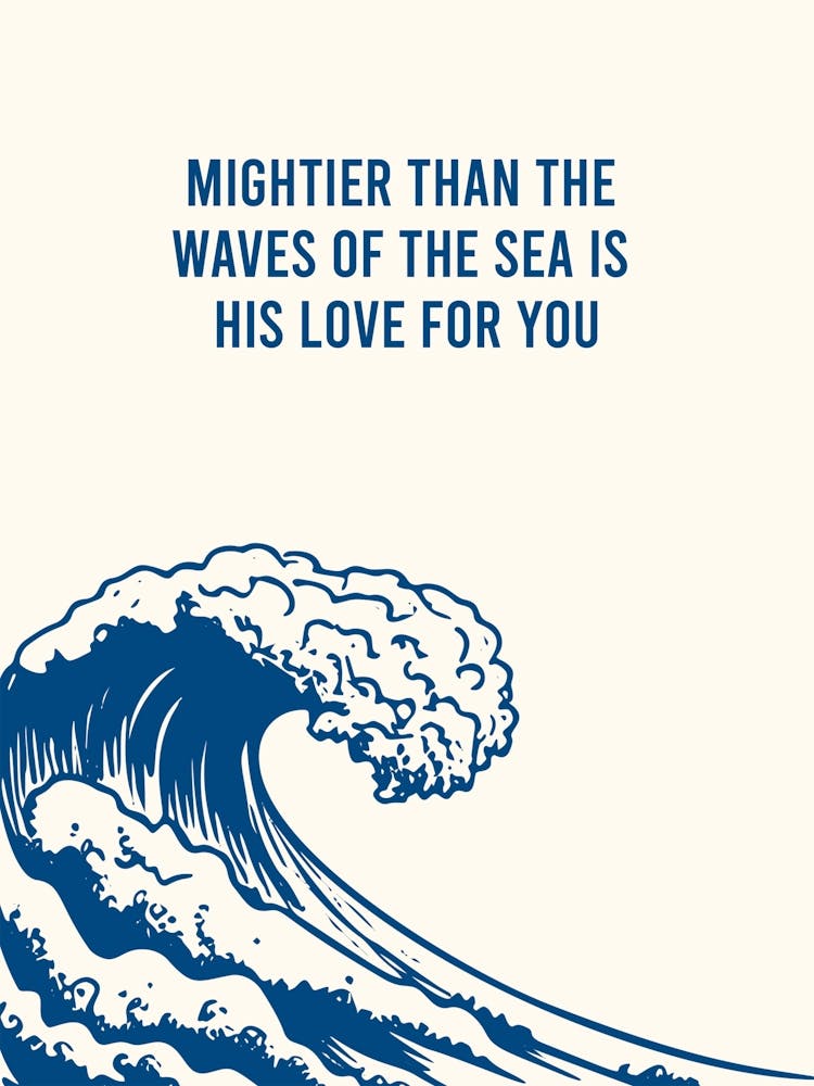 Psalm 93:4 Wave Quote Printable Poster, Bible Verse Wall Art, Inspirational Quote, Ocean Waves Decor