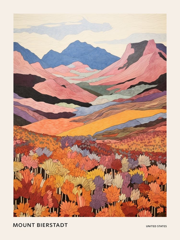 Mount Bierstadt United States 2 Colourful Mountain Illustration Poster