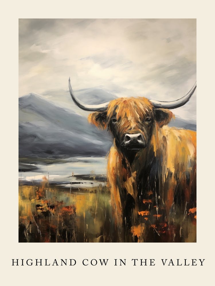 Impressionism Style Painting Of Highland Cow In The Valley 1