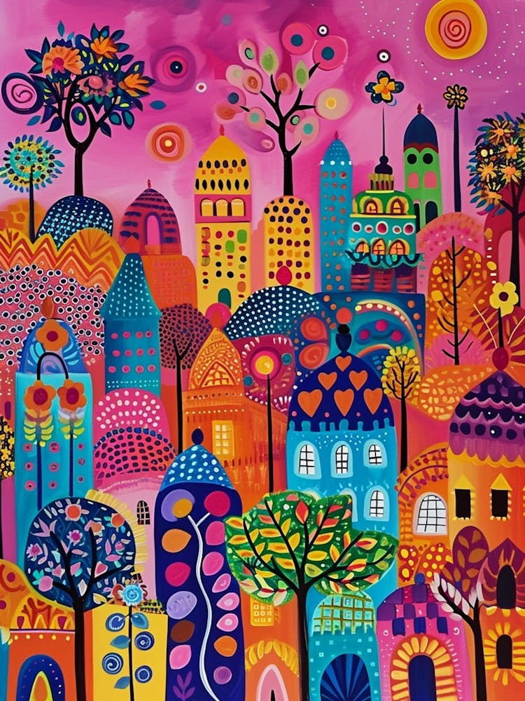 Kitsch Colourful Bangkok Inspired Cityscape  1