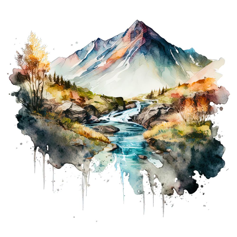 Watercolor Mountain Landscape 1