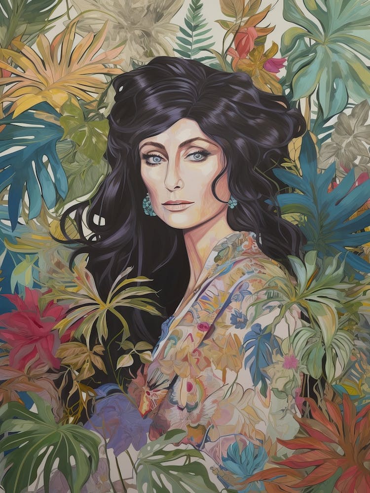 Floral Handpainted Portrait Of Cher 2