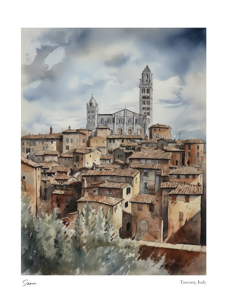 Siena, Tuscany, Italy 5 Watercolour Travel Poster