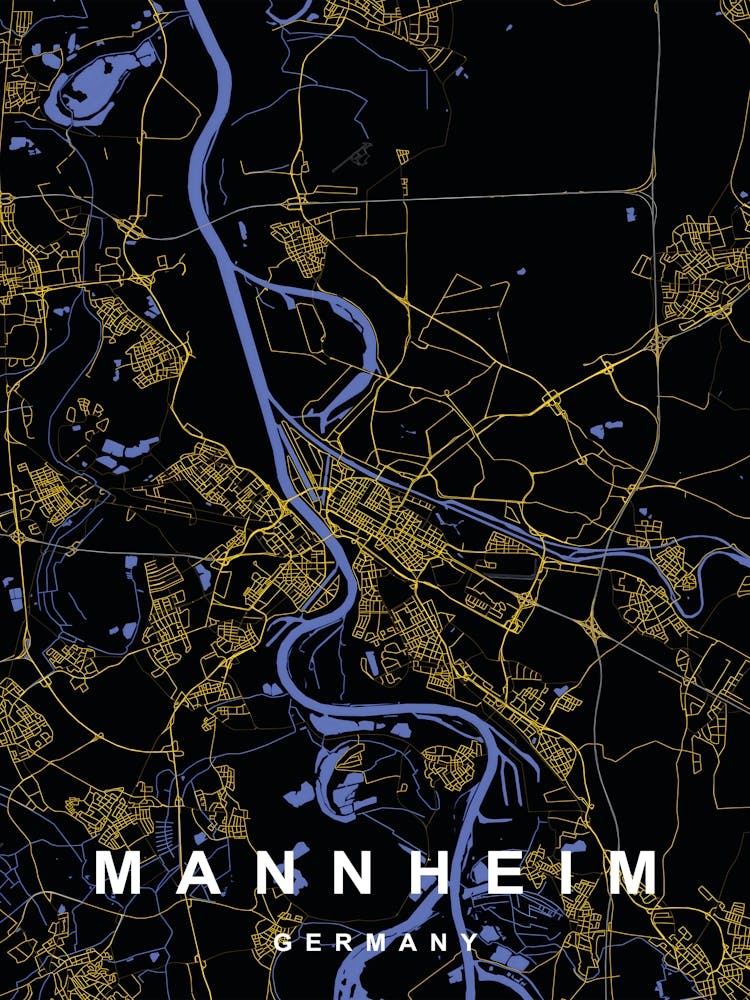 Mannheim Germany City Map Black and Gold