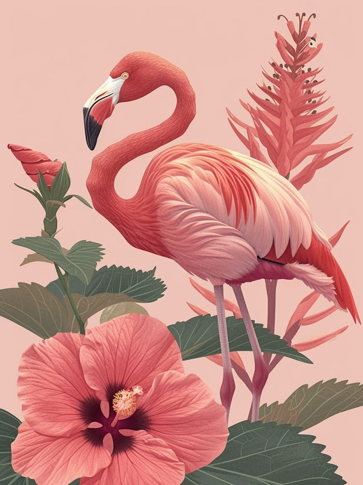 Chilean Flamingo Hibiscus Minimalist Illustration 3