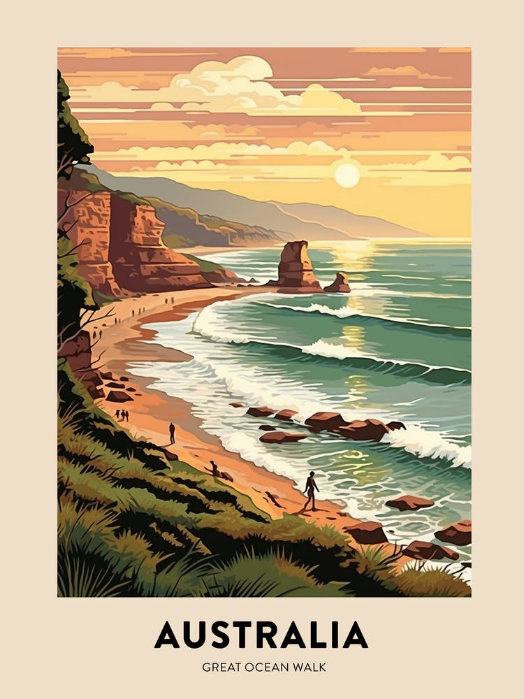 Great Ocean Walk Australia 1 Vintage Hiking Travel Poster