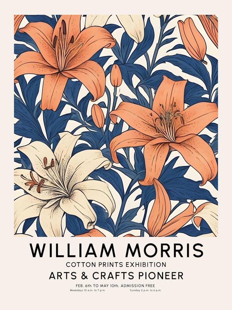 William Morris Style Art Exhibition Lily Flower