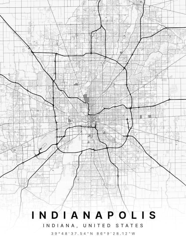Indianapolis Indiana USA White Map