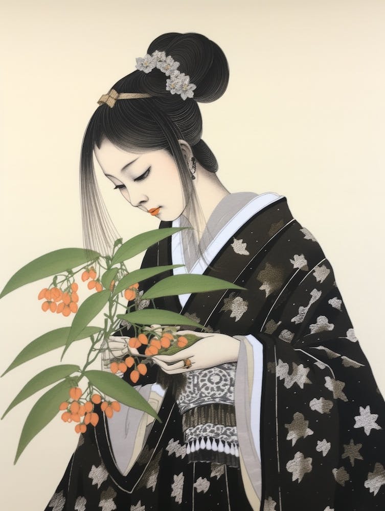 Suzuran Lily Of The Valley 2 Vintage Japanese Botanical And Geisha