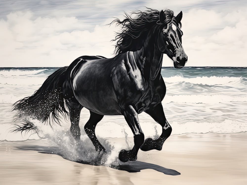 A Horse Oil Painting In Flamenco Beach, Puerto Rico, Landscape 3