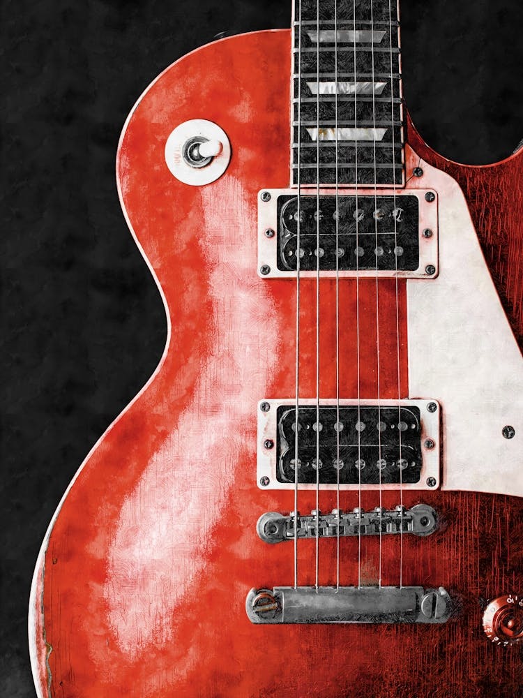 Red Electric Guitar Painting, Gibson Les Paul